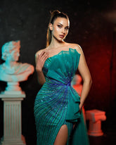 Shining Strapless Beading Split Prom Dress - Sleeveless